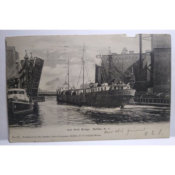 Jack Knife Bridge Buffalo New York Boat Steam Ship Postcard 1905 Undivided Docks - Picture 2 of 4